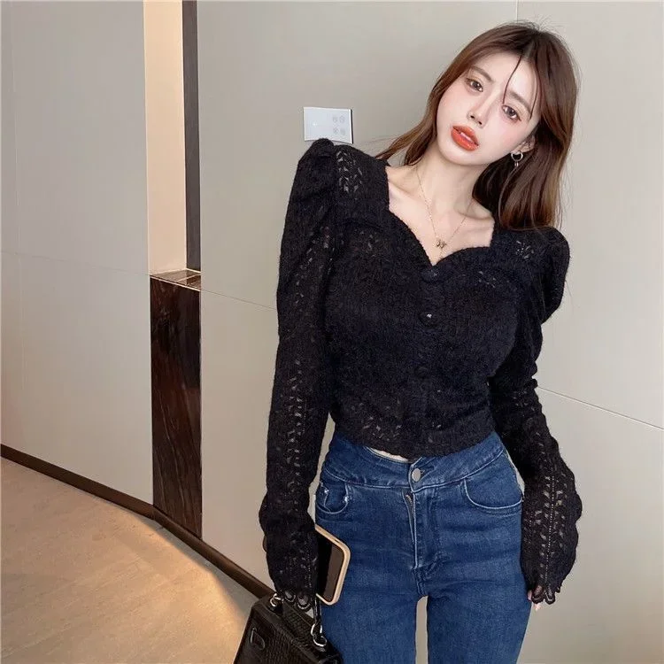 Кружевная рубашка с длинными рукавами для женщин. Дизайнерская одежда Blusas для женщин. Топы. Рубашки. Блузки.