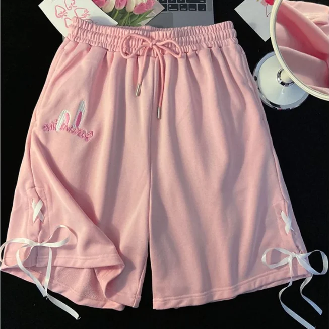 

plus Size 300 Pou Knot Sports Pants Loose Straight Leg Wide Leg orts Five Casual Pants for plus Size Women