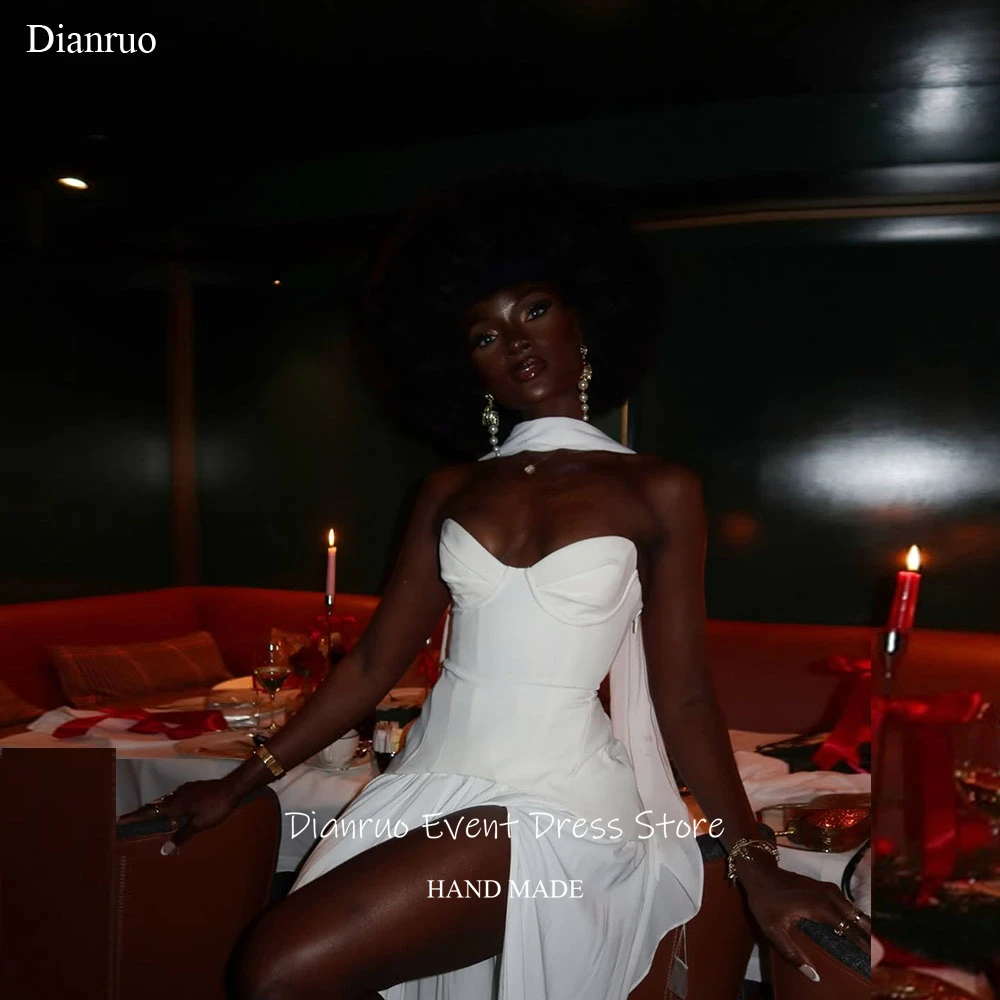 

Dianruo White Ribbons High Side Slit Evening Dress Satin Fashion Party Dresses Sweetheart Pageant Dresses For Women Customized