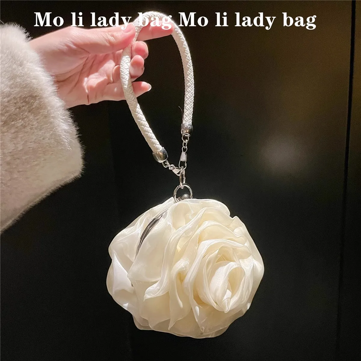 Luxury Satin Rose Flower Clutch Purse For Wedding Party Fashion Solid Color Women's Handbag Luxury Evening Bag Shoulder Bag