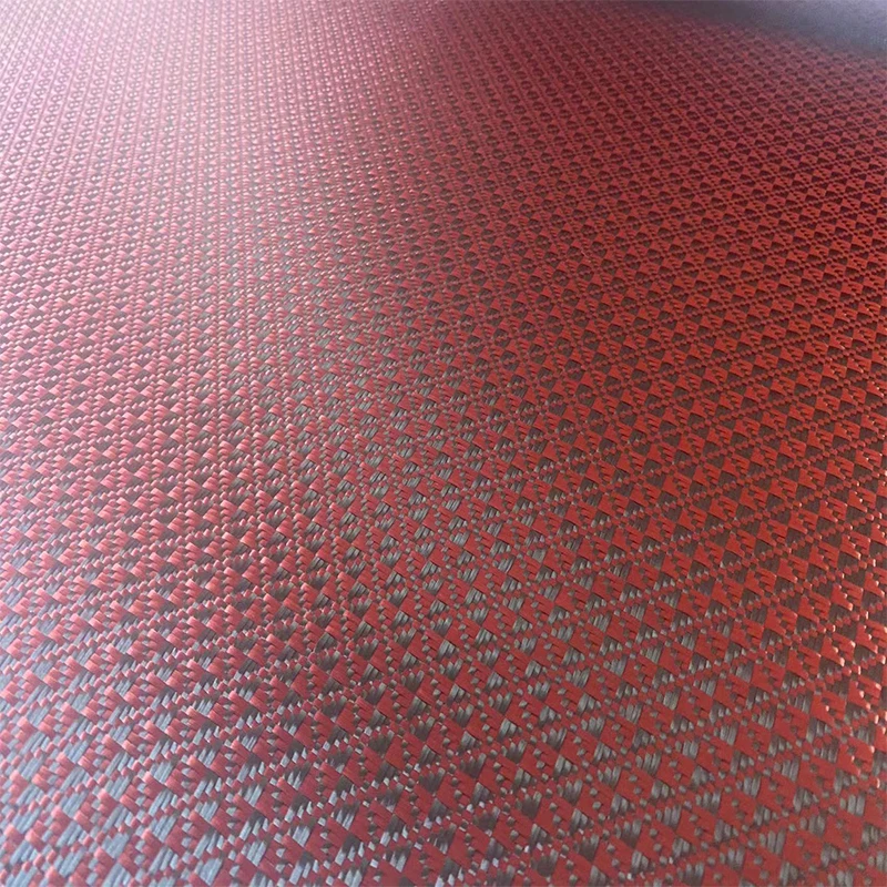 Kafu Kevlar Red Diamond Jacquard Pattern Parts Modification DIY Surface Decoration 3K Carbon Aramid Fiber Mixed Woven Fabric