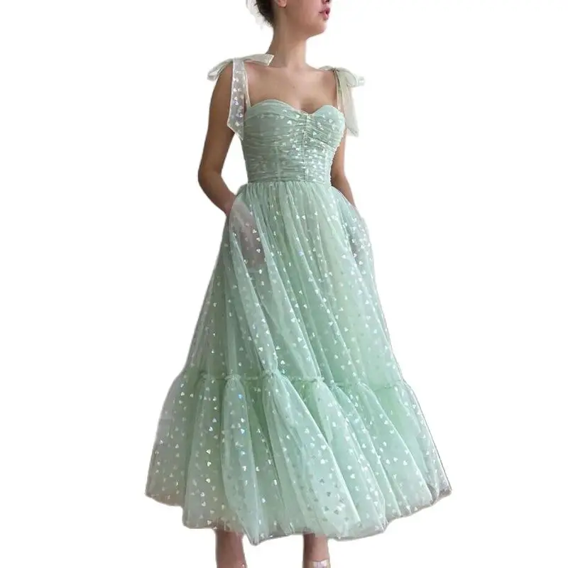 

Shiny Fairy Prom Dresses Sweetheart Mint Green Tulle Tea Length Wedding Party Gown Short Graduation Robes De Cocktail