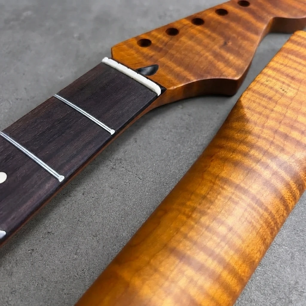Premium ST Guitar Neck, Dark Fretboard, 22 Frets, Gloss Finish, Standard Radius, 648mm Scale, 56mm Heel Truss Rod for DIY