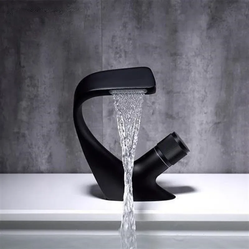 Solid Brass Waterfall Bathroom Faucet Single Hole Countertop Basin Mixer Hot Cold Water Washbasin Sink Tap