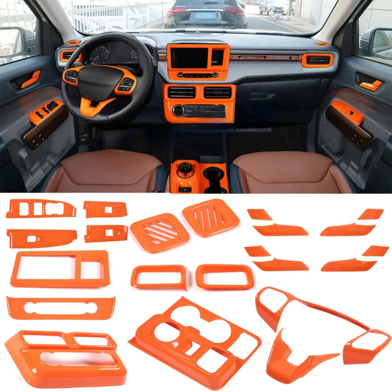 

For Ford Maverick 22-23 ABS Orange Car Central Control Shifter Panel Frame Cover Interior Full Set Trim Sticker Car Accessories