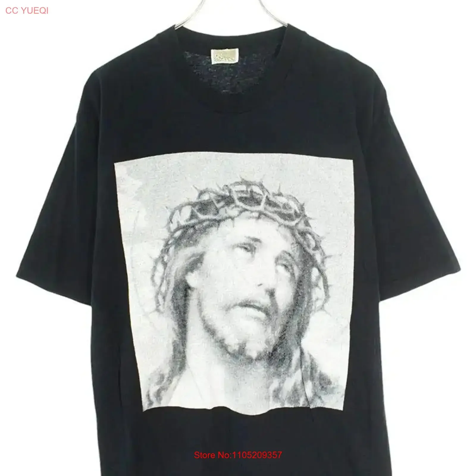 

Vintage Size L Archaic Smile Jesus Print T Shirt Black 400142 Sb01 Men'S vintage Washed Stylish graphic Soft fashion Slightly
