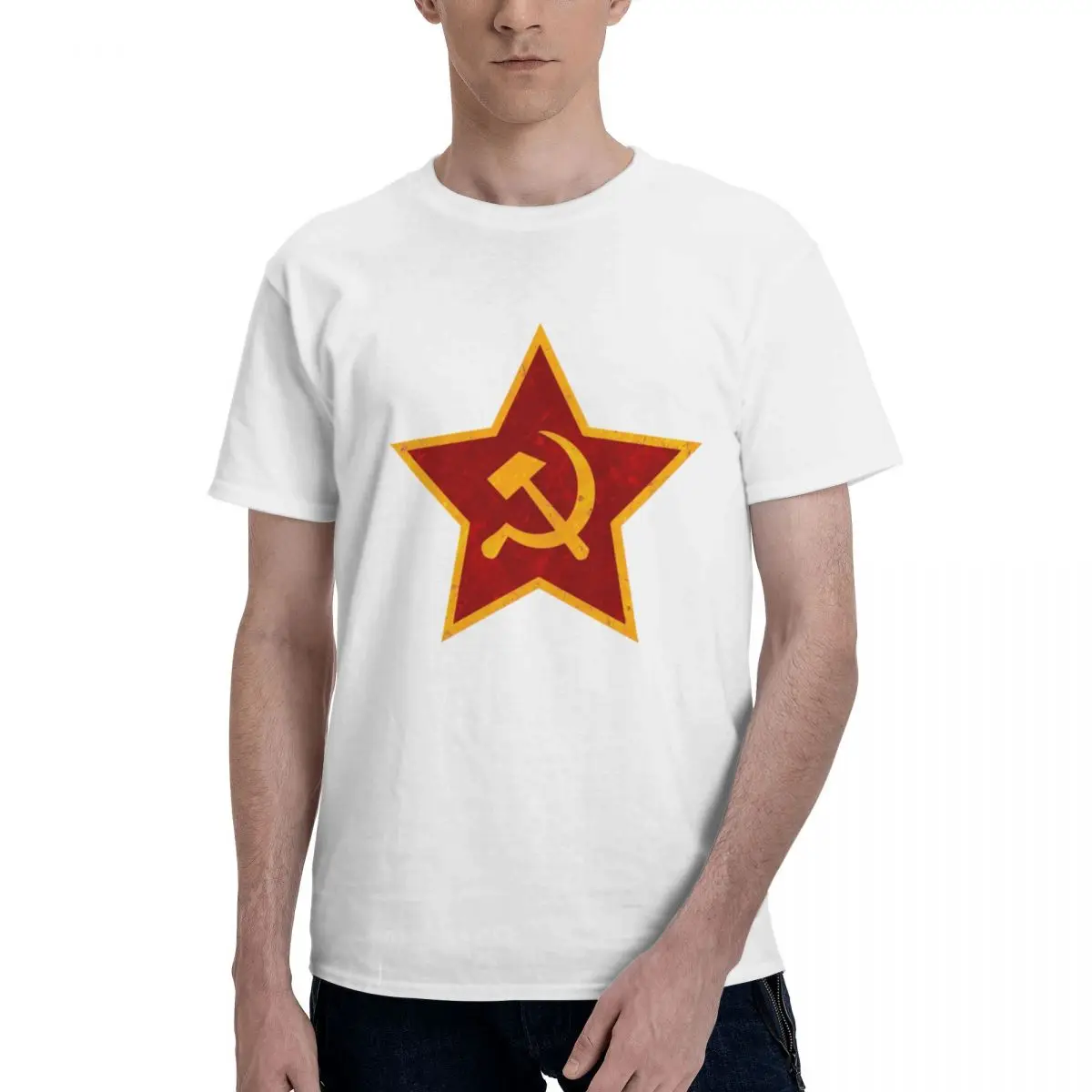 Футболка мужская хлопковая с круглым вырезом, смешная, с принтом СССР, звезда, Советский Союз 5, летняя