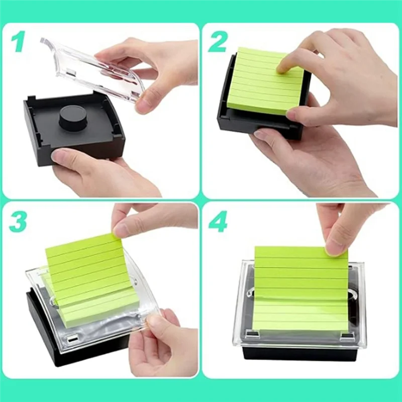 Dispensador de notas adesivas com base preta, suporte transparente para notas adesivas de 3x3 espaços, escola, escritório, acessórios para casa