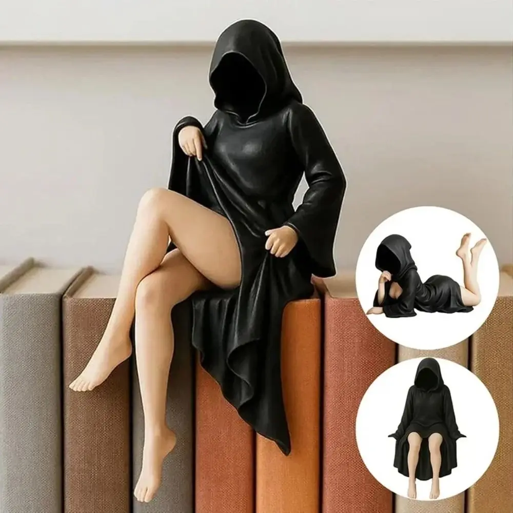 Black Robe Gothic Black Robe Queen Figure Gothic Style Sitting Pose 3D Mysterious Statue PLA Handmade Bookshelf Sculpture