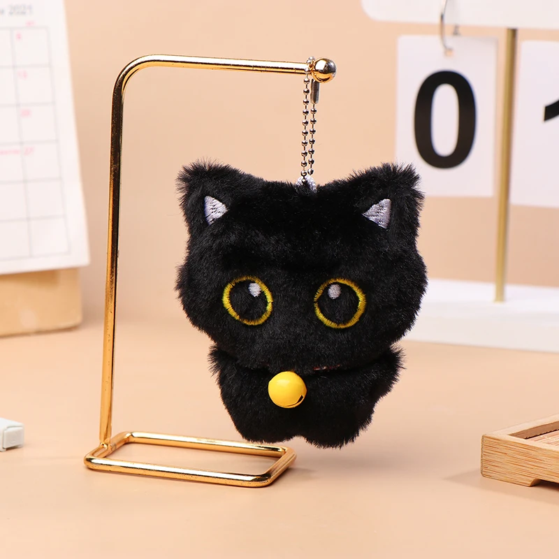 1PC Cartoon Kitten Soft Gevulde Pop Hanger Leuke Bel Zwarte Kat Knuffel Sleutelhanger Autosleutel Ring Rugzak Tas decor Kid Gift