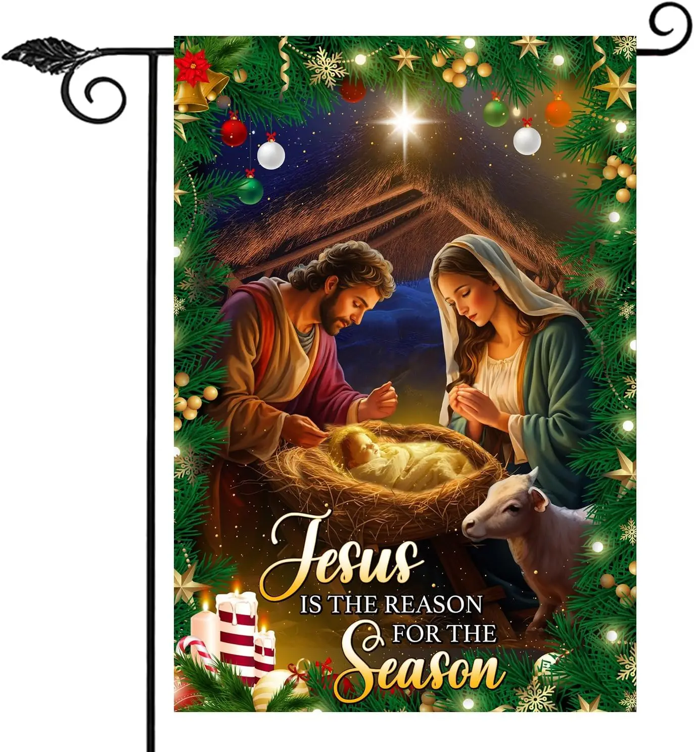 Jesus is The Reason for The Season Christian Religious Nativity Christmas Flag - Outdoor Yard Double Sided Garden Flag 12x18 EEZ