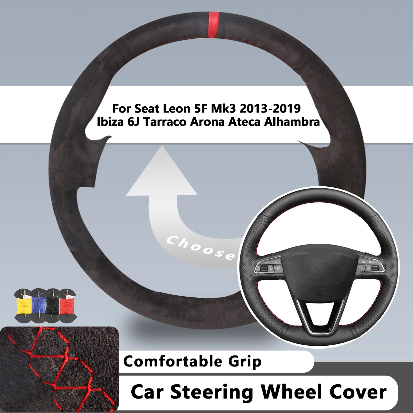 

Замшевый автомобильный чехол на руль для Seat Leon 5F Mk3 2013-2019 Ibiza 6J Tarraco Arona Ateca Alhambra, кожаные автоаксессуары