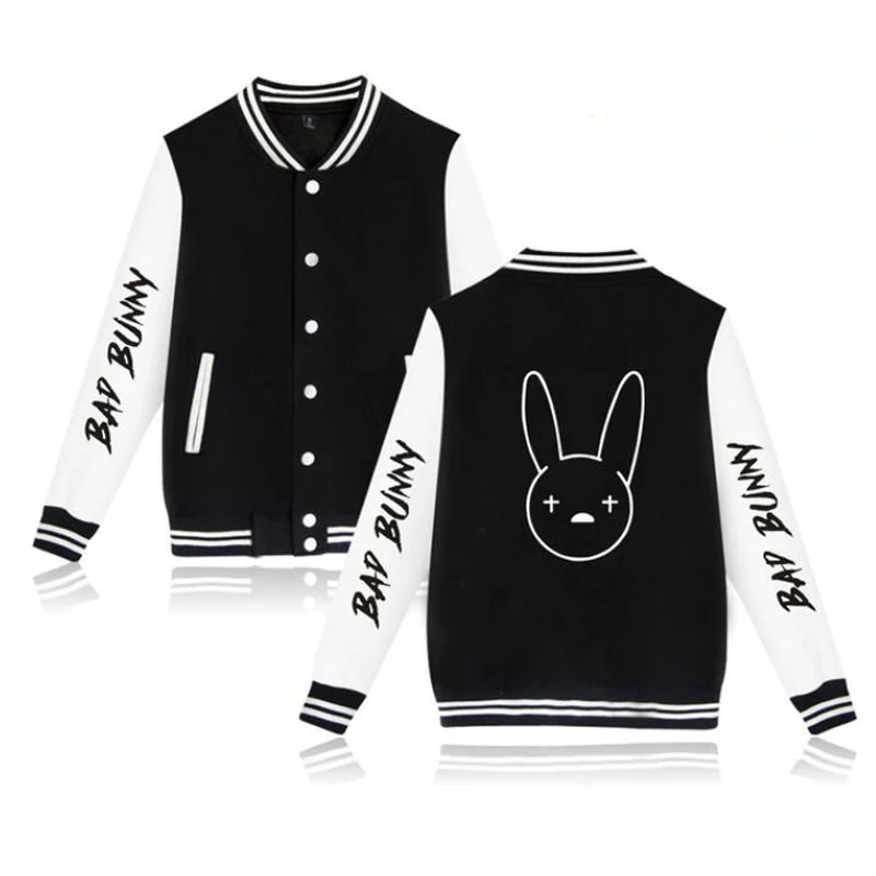 Bad Bunny Baseball Jacket Uniform Men's Jackets Streetwear Hip Hop Oversized Sweatshirt Bad Bunny Hoodie Casual Sportswear