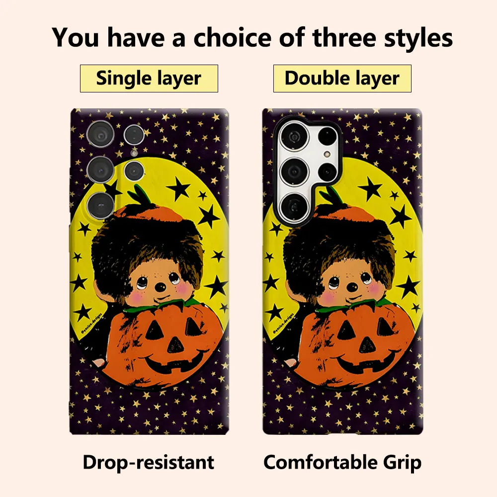 Monchhichi Pumpkin Star Luxury Fashion Full Lens Protective Case for Samsung Galaxy S26 S25 S24 A56 A36 Plus Ultra