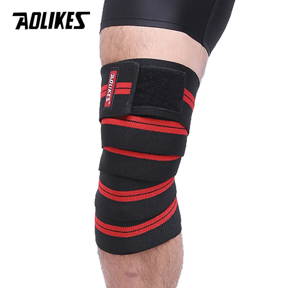 AOLIKES Knee Wraps (Pair) With Strap for Squats, Weightlifting, Powerlifting, Leg Press, and Cross Training-Knee Wraps for Squat