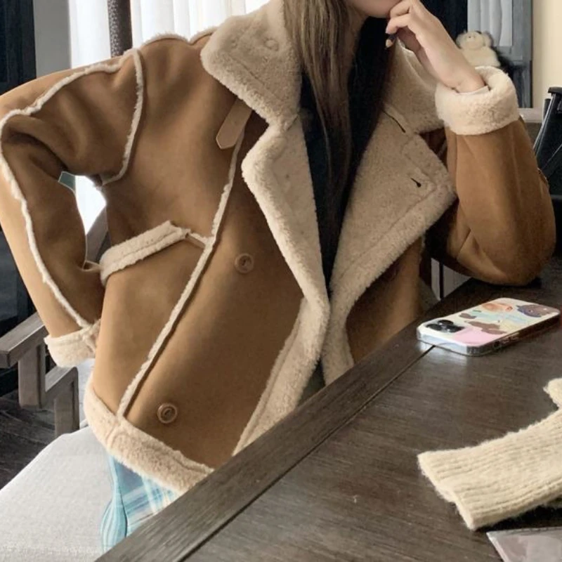 

2025 Winter New Lapel Leopard Print Lamb Wool Short Jacket for Women, Loose Fit, Thickened and Warm