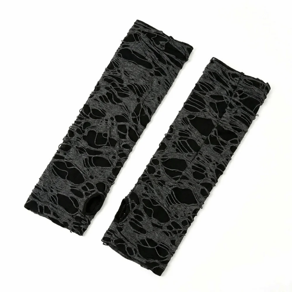 

Long Punk Gloves Dark Style Desert Wind Fingerless Arm Warmers Distressed Style Knit Material Hollow Out Arm Sleeves Theme Party