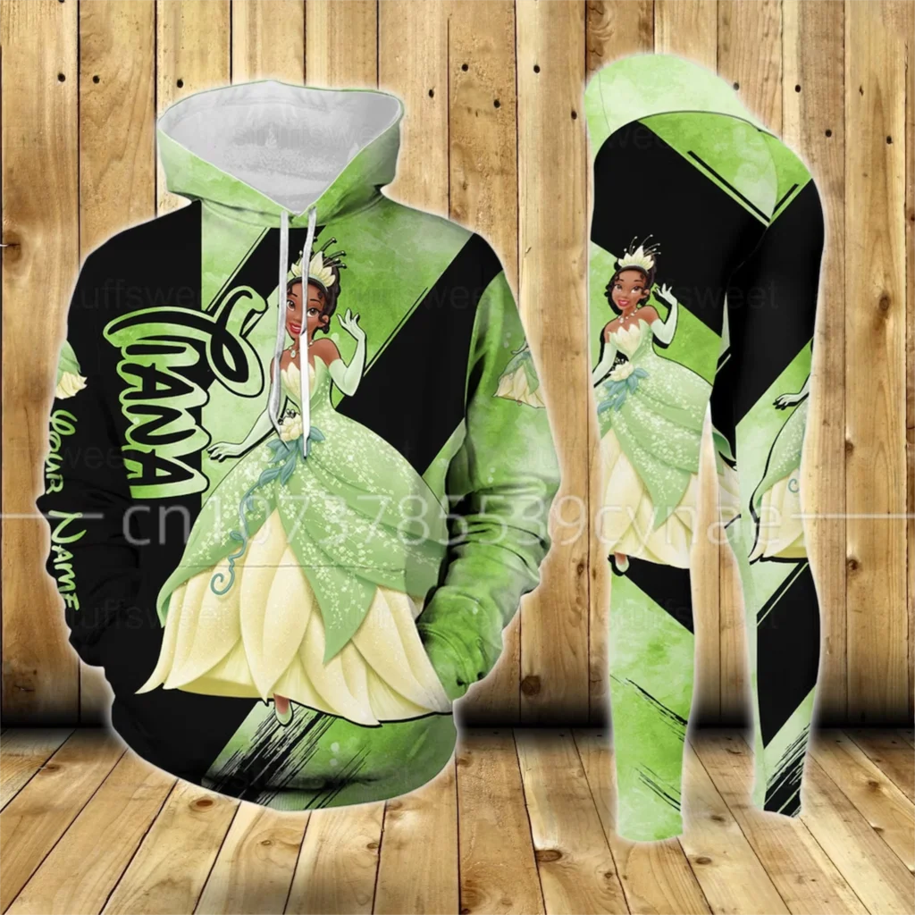 

2023 Disney Princess Tiana 3D Hoodie Women's hoodie suit Princess Tiana Yoga pants Sweatpants Fashion sports suit