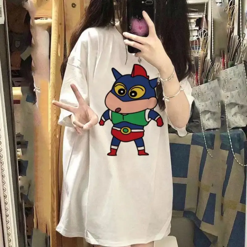 Japanese Cartoon Crayon Shin-Chan Short Sleeved Summer Women's T-Shirt Couple Loose Round Neck Tops Y2K T-Shirts Oversize Tees