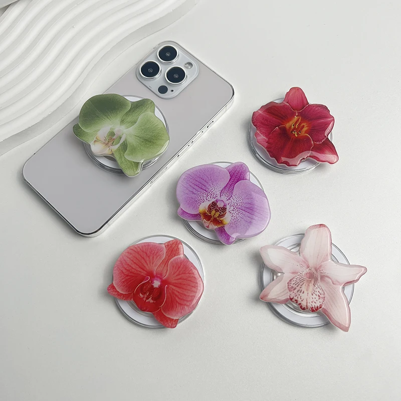Cymbidium Mobile Phone Holder Magnetic Attraction Orchid Socket Grip For Magsafe IPhone Mac Samsung Safe Ring Finger Expanding