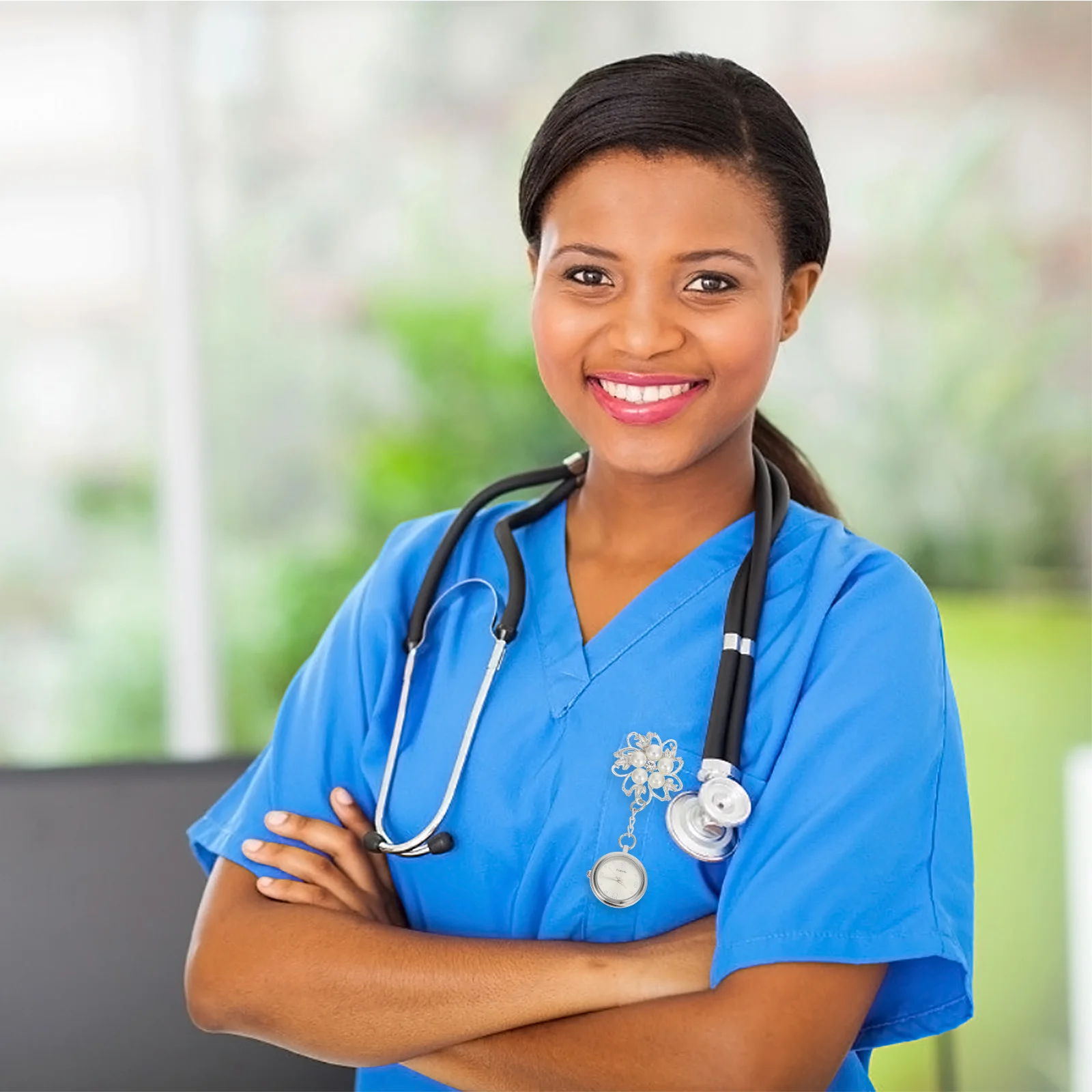 

1pc Nurse Pocket Clip-On Rhinestone Flower Design Women Nurse Fob Watch Durable Fashionable Timepiece For Nurses Hanging Watch