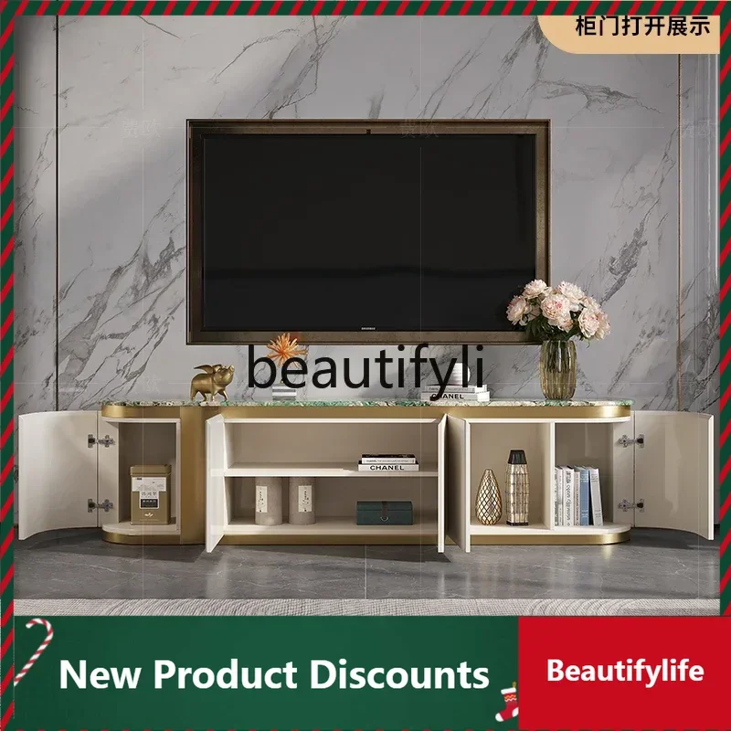 

Light luxury TV cabinet, high-end living room custom bright paint, marble floor cabinet coffee table combination D80