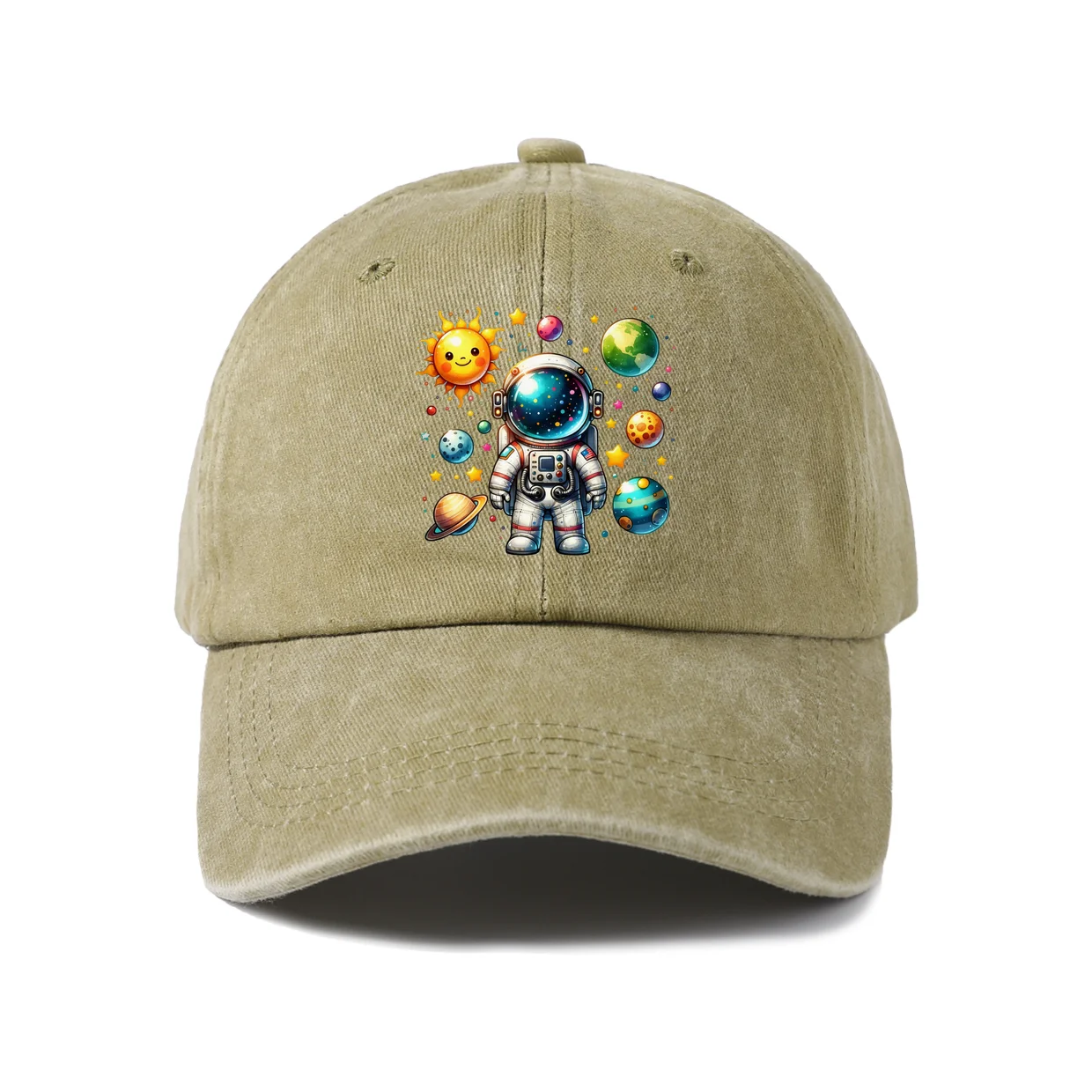 Vintage Washed Baseball Cap with Colorful Solar System Graphic, Adjustable Unisex Dad Hat, Streetwear Gift