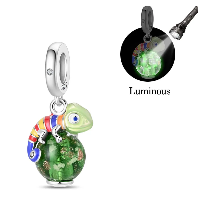

New 925 Sterling Silver Glass Chameleon Charms Pendant For Women Fit Original Bracelet DIY Birthday Party Jewelry Gifts