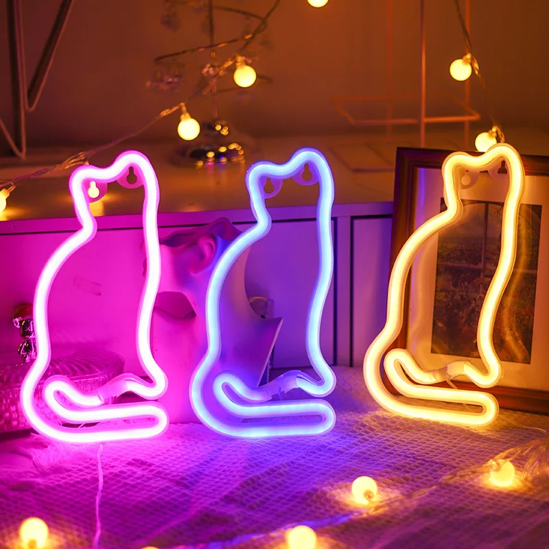 2026 New Cat LED Neon Sign USB/Battery Powered LED Light for Bedroom Room Decoration Gift Night Light Decoration Party Holiday