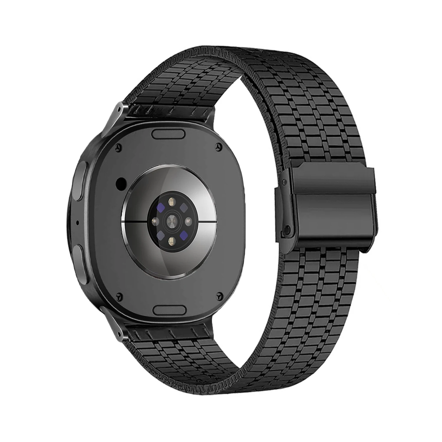 بدلة بحزام من الفولاذ المقاوم للصدأ بسبعة خرزات لساعة سامسونج 8 Series حزام ساعة سامسونج معدني بسبعة خرزات مع إبزيم أمان مزدوج