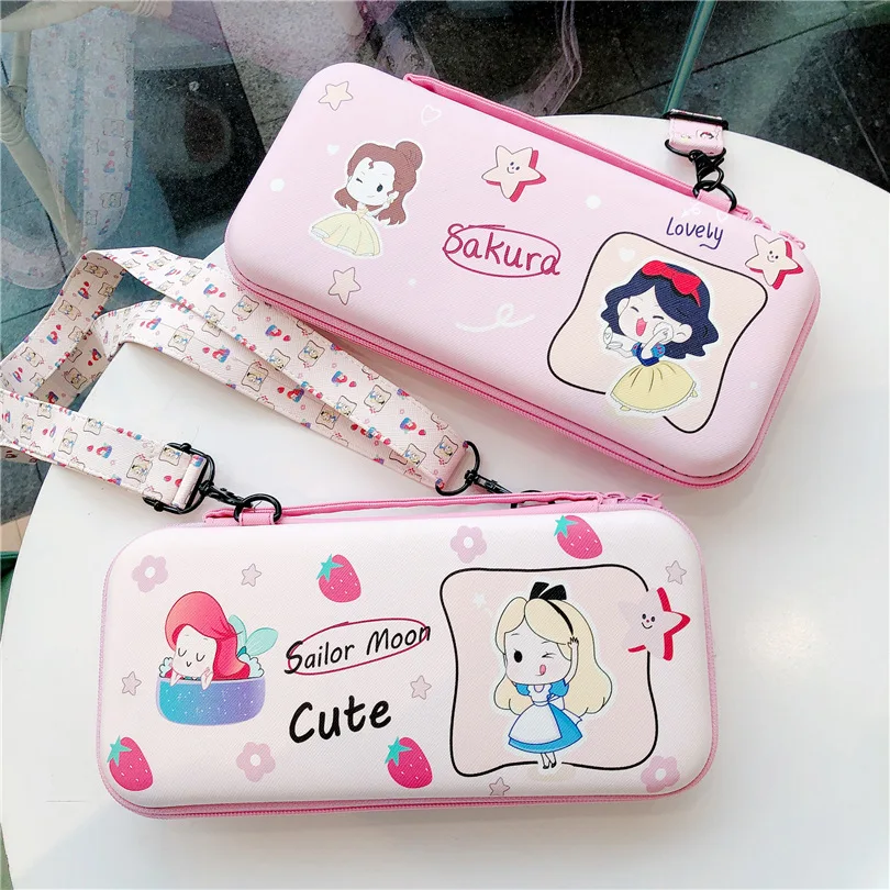 Cartoon Snow White Ariel MyMelody Cinnamoroll Game Console Protective Bag For Switch NS/Oled Console Storage Box With Lanyard