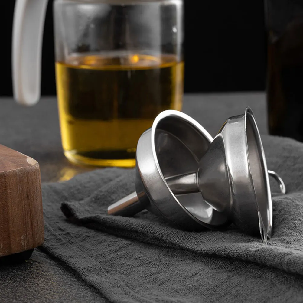 

4Pcs Stainless Steel Funnel Wide Mouth Oil Wine Soy Sauce Transfer Liquid Bottle Kitchen Tool Practical Cooking Aid