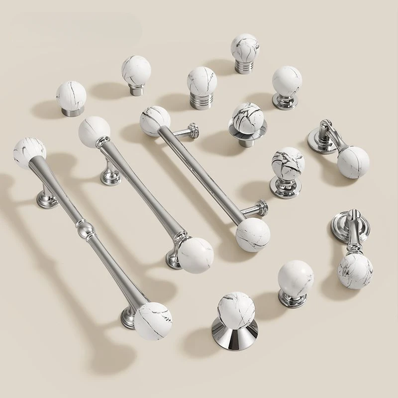 French Italian Style White Stone Pattern Pendant Handle Bright Chrome Brass Cabinet Door Handle Wardrobe Door Small Handle