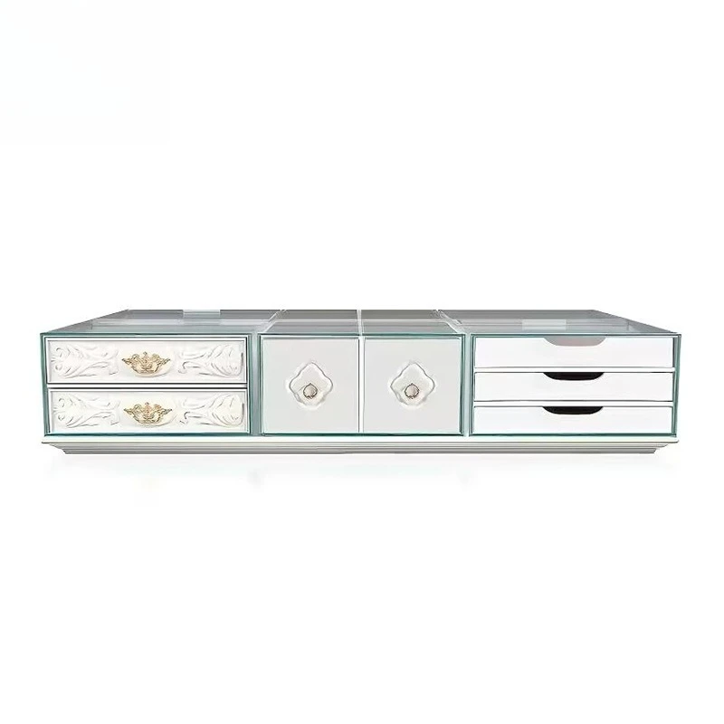 

Creative designer solid wood multi-drawer coffee table villa luxury glass tea table