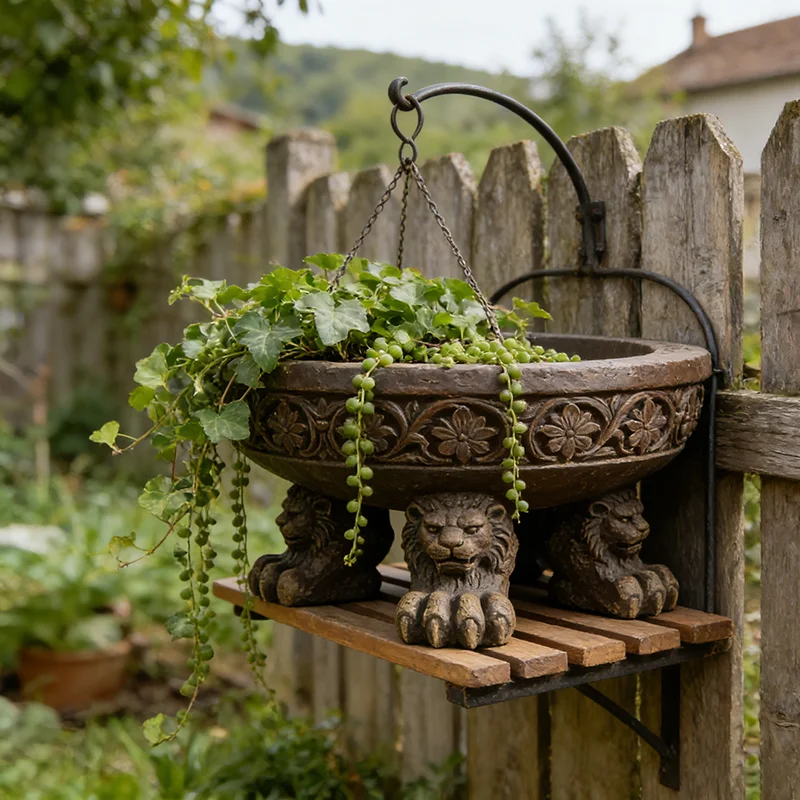 Bronze-Effect Lion Claw Foot Polyresin Statue Hanging Planter Handmade Hand-painted Decorative Basket For Rural Courtyard