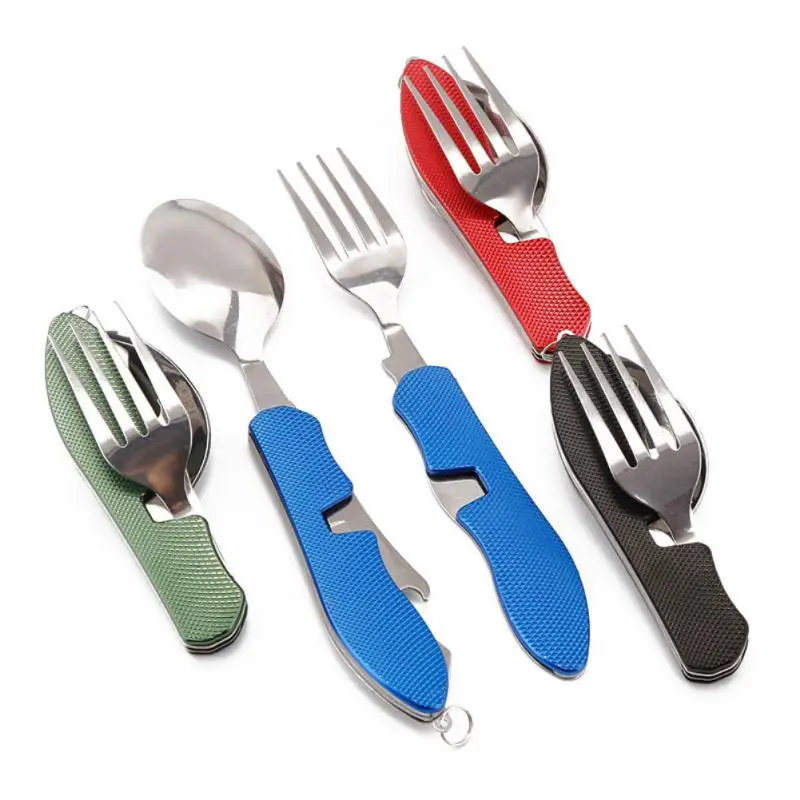 Outdoor Camping Stainless Steel Foldable Disassembly Combination, Practical Multifunctional Tableware, Knives, Forks and Spoons