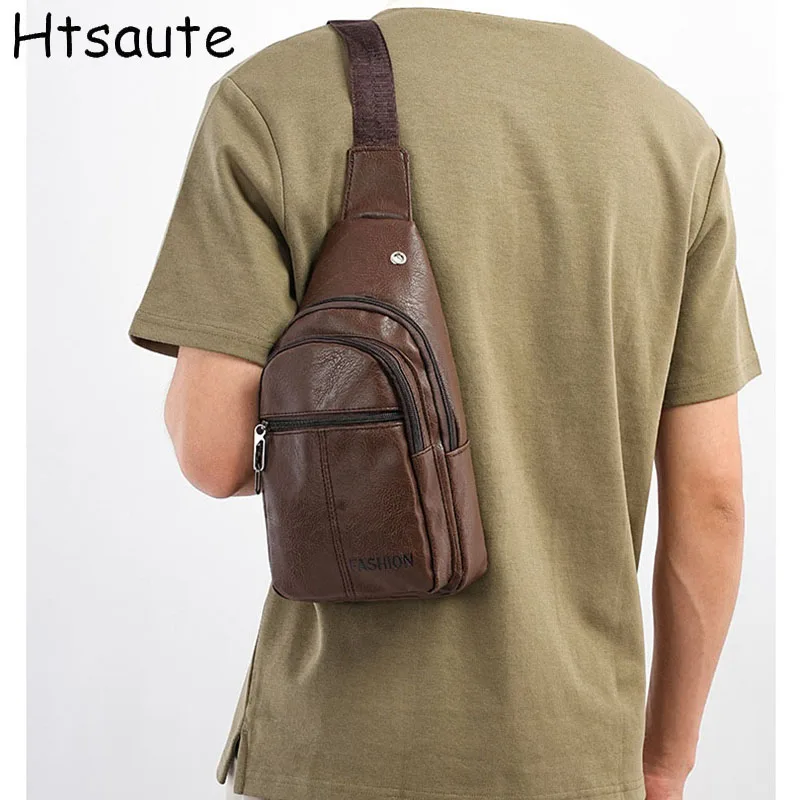 

PU Leather Chest Bags Single Shoulder Crossbody Pack for Man Sling Bags Sport Cross Phone Male Funny Packs bolso hombre