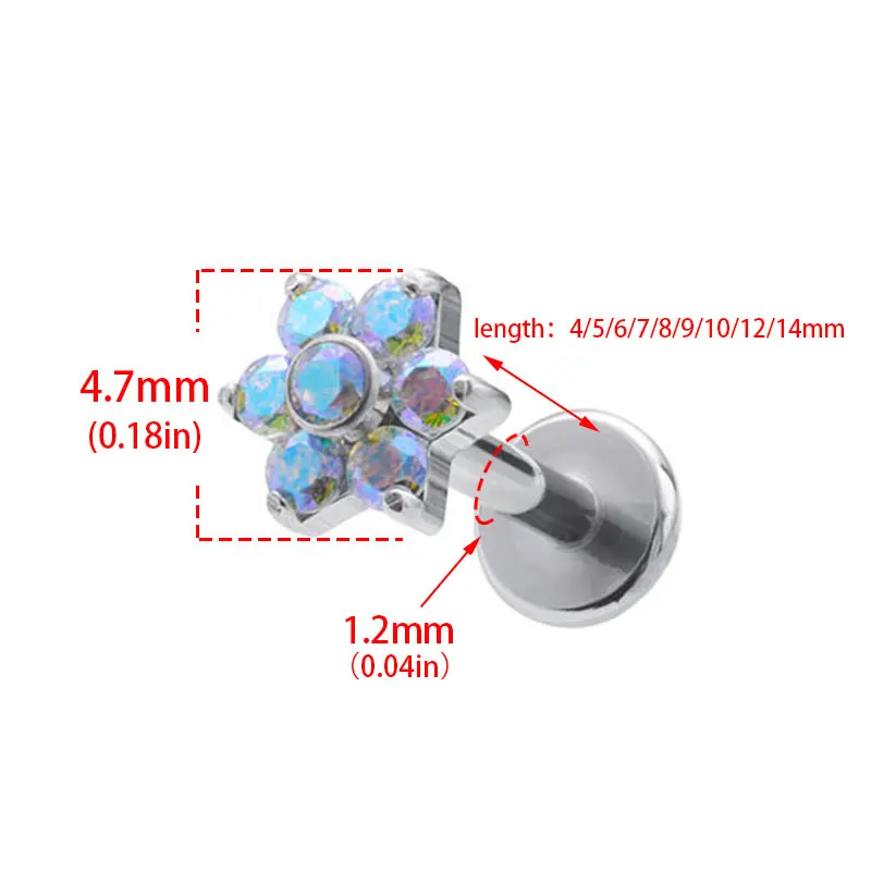 ASTM F136 Titan Blumenpiercing 16G 18G Innengewinde Labret Tragus Helix Conch Piercing Lippe Nase Körperpiercing Schmuck – Detail 2