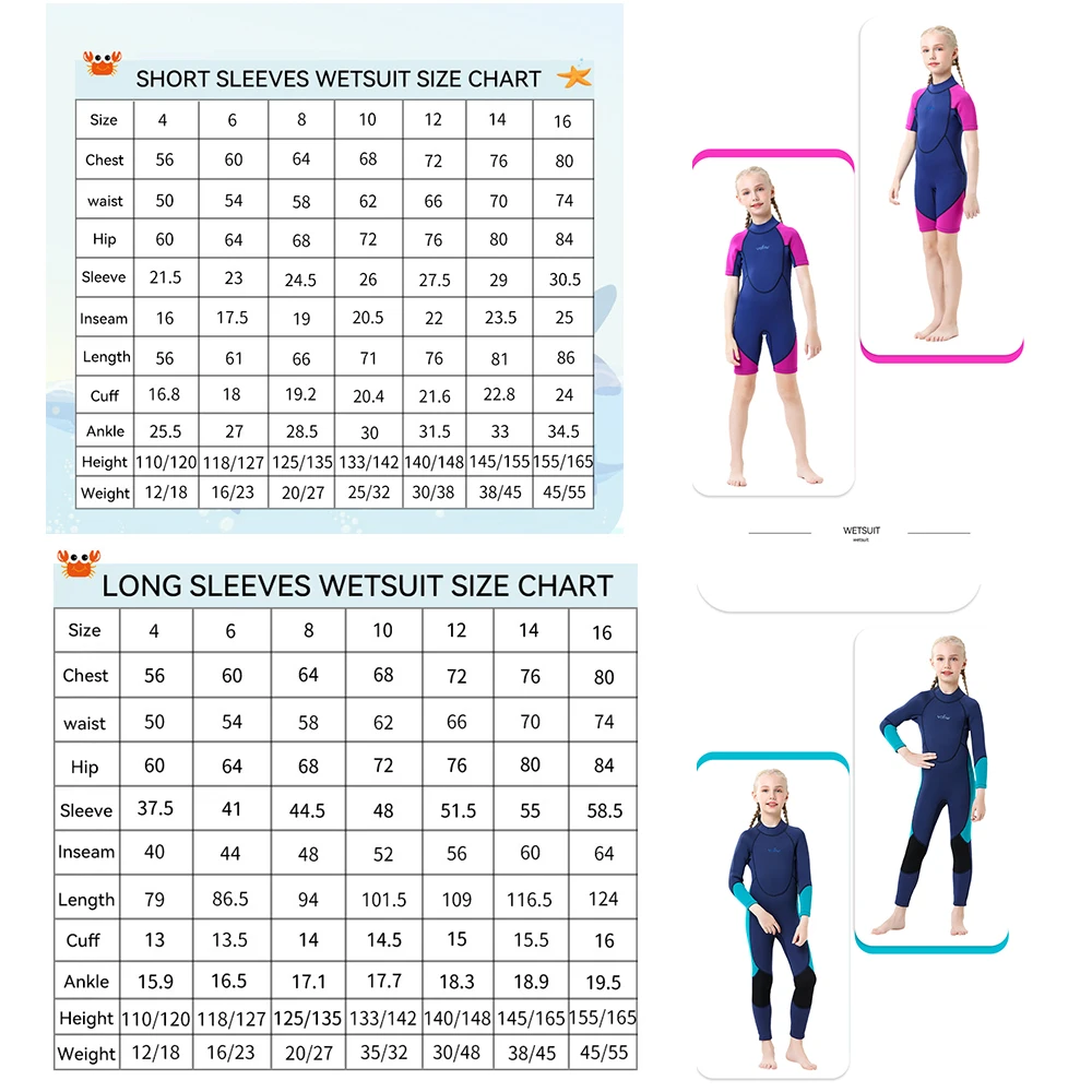 Children's 3mm Neoprene Wetsuit Warm One-piece Long Sleeve Diving Suit Cold Proof Sunscreen Surfing Swimming Snorkeling Swimsuit