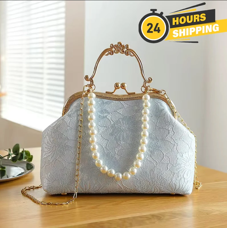 Lace Women's Handbag Chain Shoulder Bag Vintage Chinese Style Wedding Party Shell Crossbody Bag Elegant Advanced Messenger Bag