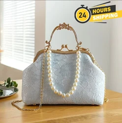 Bolsa de renda vintage feminina, bolsa de ombro com corrente, bolsa crossbody elegante, bolsa mensageiro avançada, estilo chinês, festa de casamento