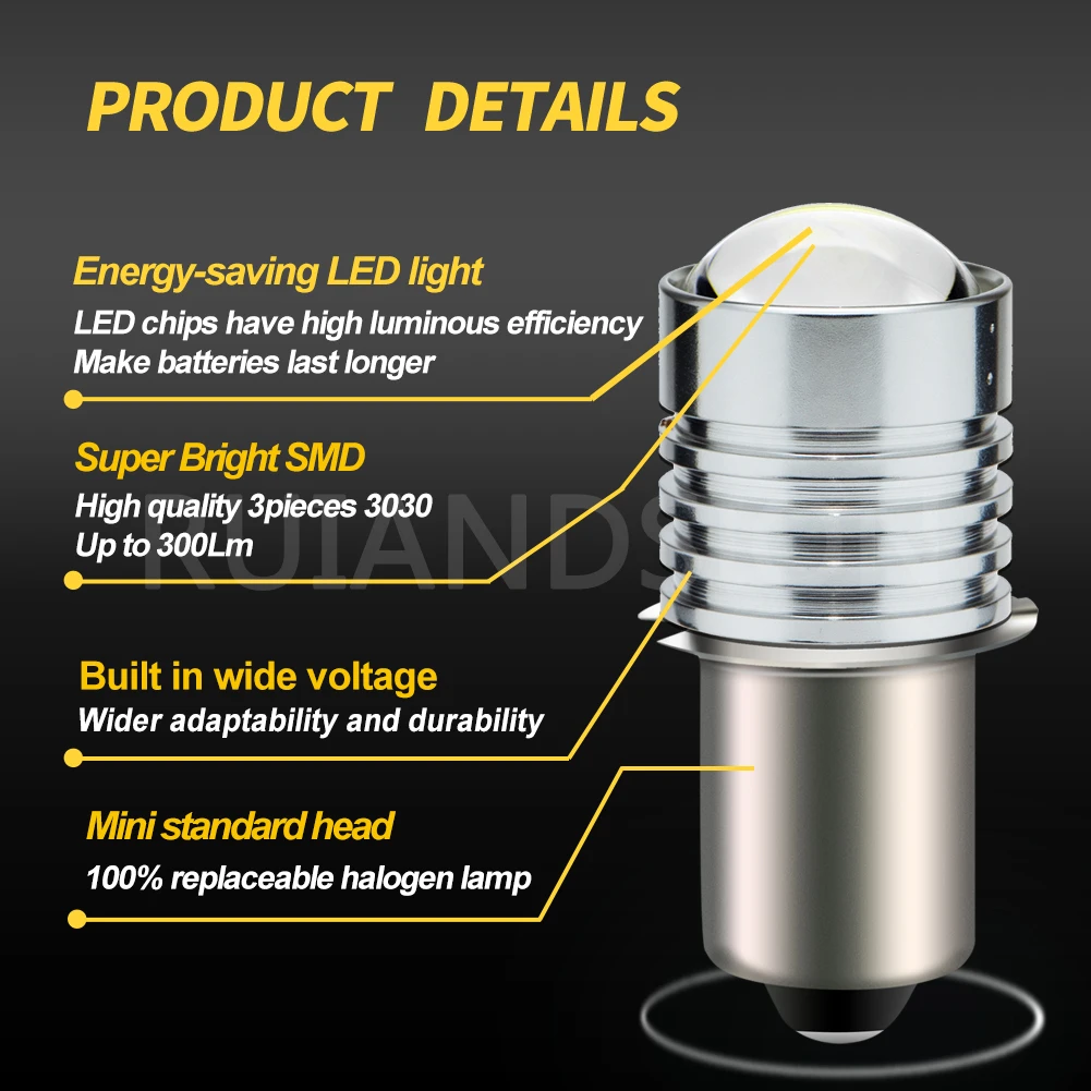 2x 1W LED Upgrade Bulb White Maglietti Flashlight  6500K 3V 4.5V 6V 12V 10-30V 6-30V Replace Bulb Flashlight Work Indicator Lamp