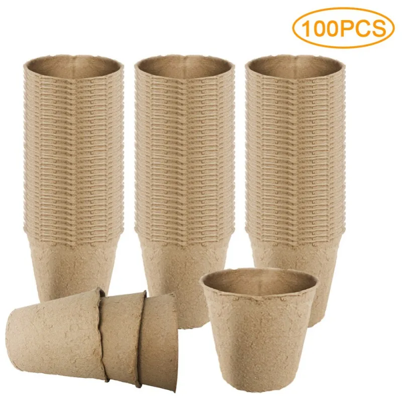 10/50/100pcs Seed Pots for Planting Paper Pulp Peat Pot Planting Cups with Drainage Holes Round Nursery Pot for Outdoor Garden