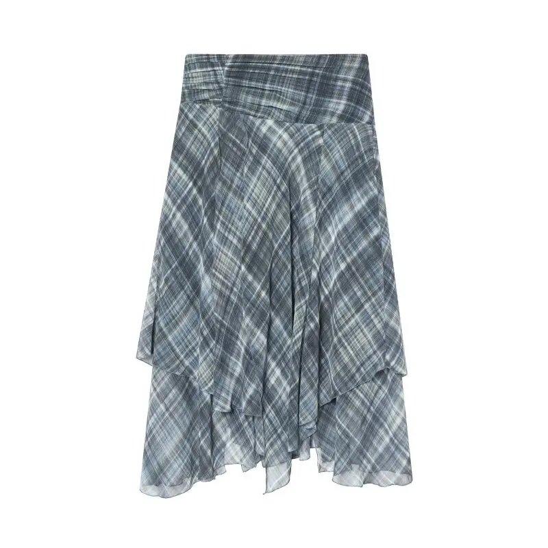 

Women’s Summer Casual Fashion Asymmetric Plaid Zipper Midi Skirt High Waist Streetwear Daily Wear