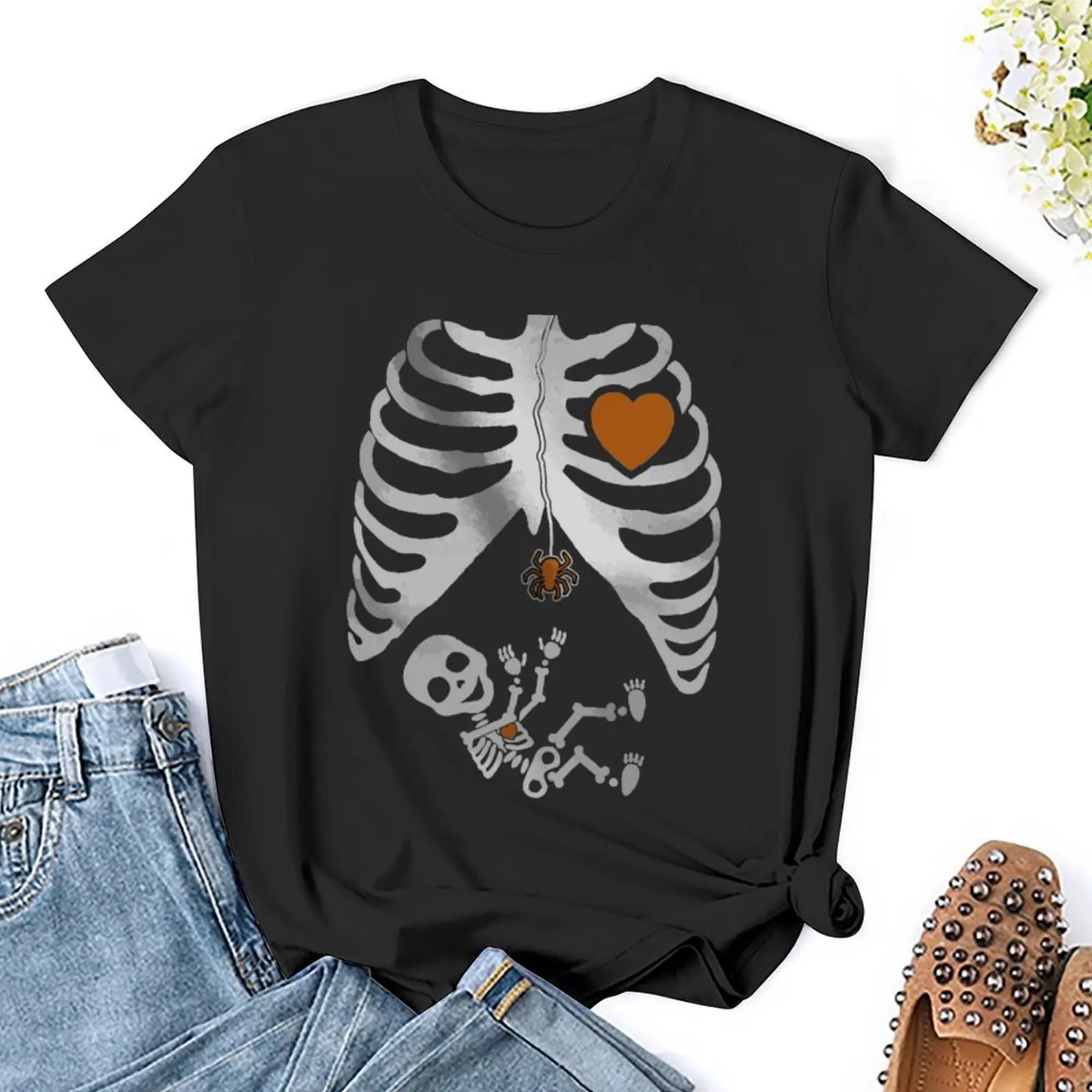 Halloween - Pregnant Skeleton Xray Costume Women T-shirt Blouse female cropped t shirts for Women