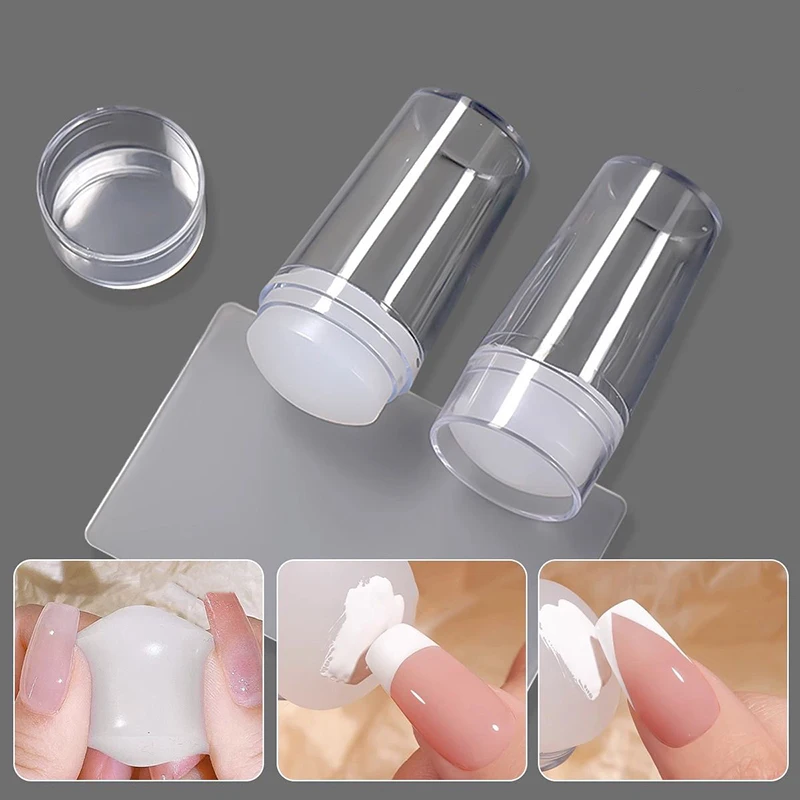 Tampon d'estampage en silicone transparent pour Nail Art, grattoir, plaque d'image, outil d'impression de manucure, bricolage avec capuchon, outil d'impression d'ongles, 1 ensemble