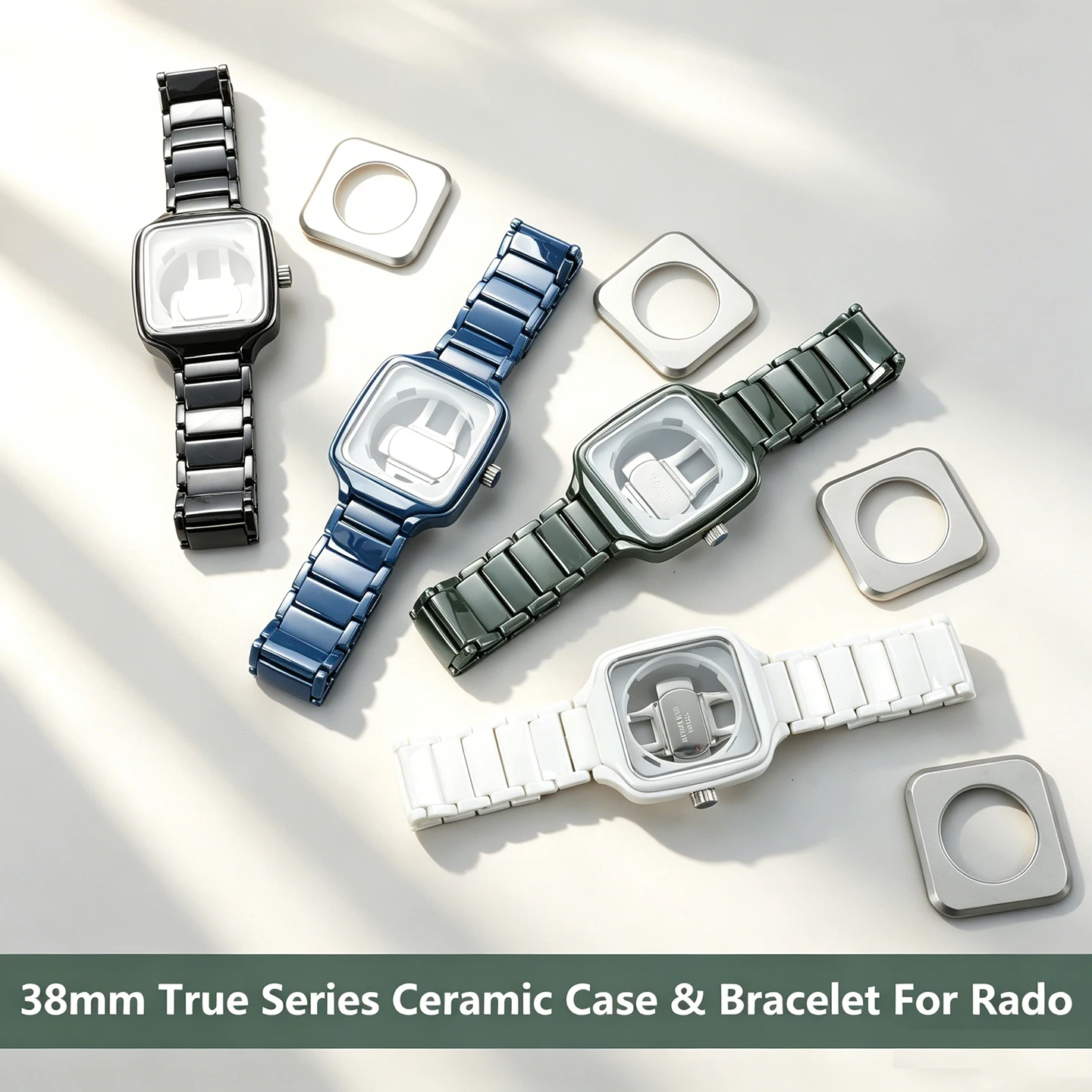 

High Quality Ceramic Case Strap back coverFor Rado True Square 38mm R27086162 R27075152 R27083202 Full Replacement Bracelet Set