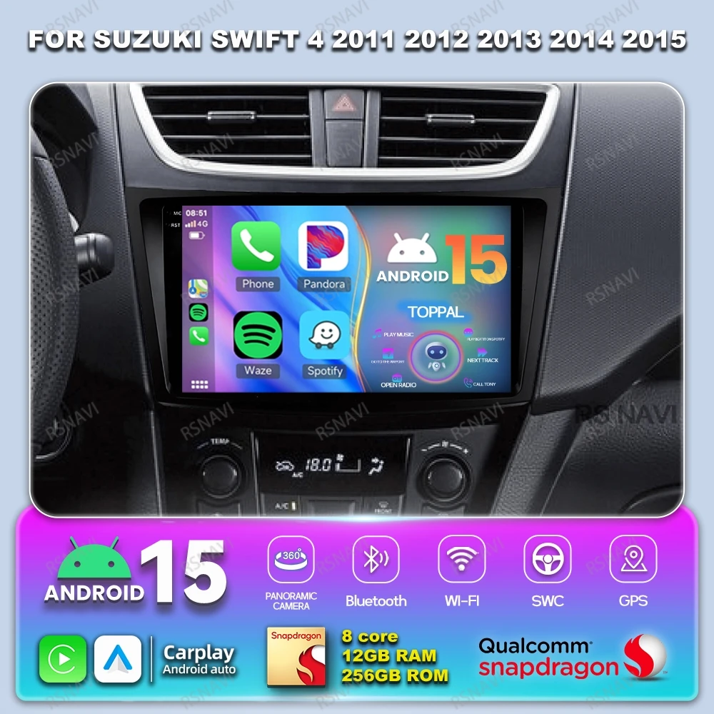 

Автомобильное радио Android 15 для Suzuki Swift 4 2011 2012 2013 2014 2015 DVD стерео 5G WIFI авторадио BT QLED мультимедийная навигация DSP