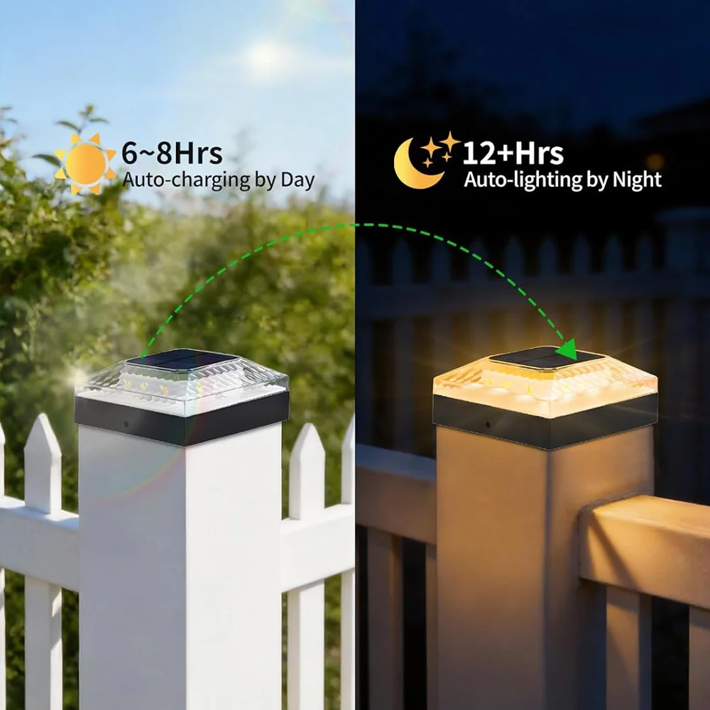 1/4PCS Solar Post Cap Lights Outdoor IP65 Waterproof 3 Color Modes Fence Topper Light For 4x4 Vinyl Wood Post Lighting image 5