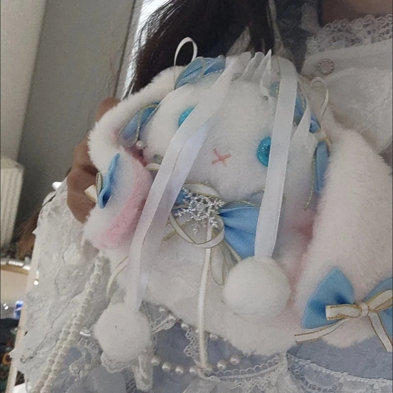 اليابانية لوليتا أرنب حقيبة ألعاب من نسيج مخملي لطيف قلادة دمية فتاة لعبة حقيبة كروسبودي اللؤلؤ سلسلة أرنب شفاء لينة لطيف دمية حقيبة